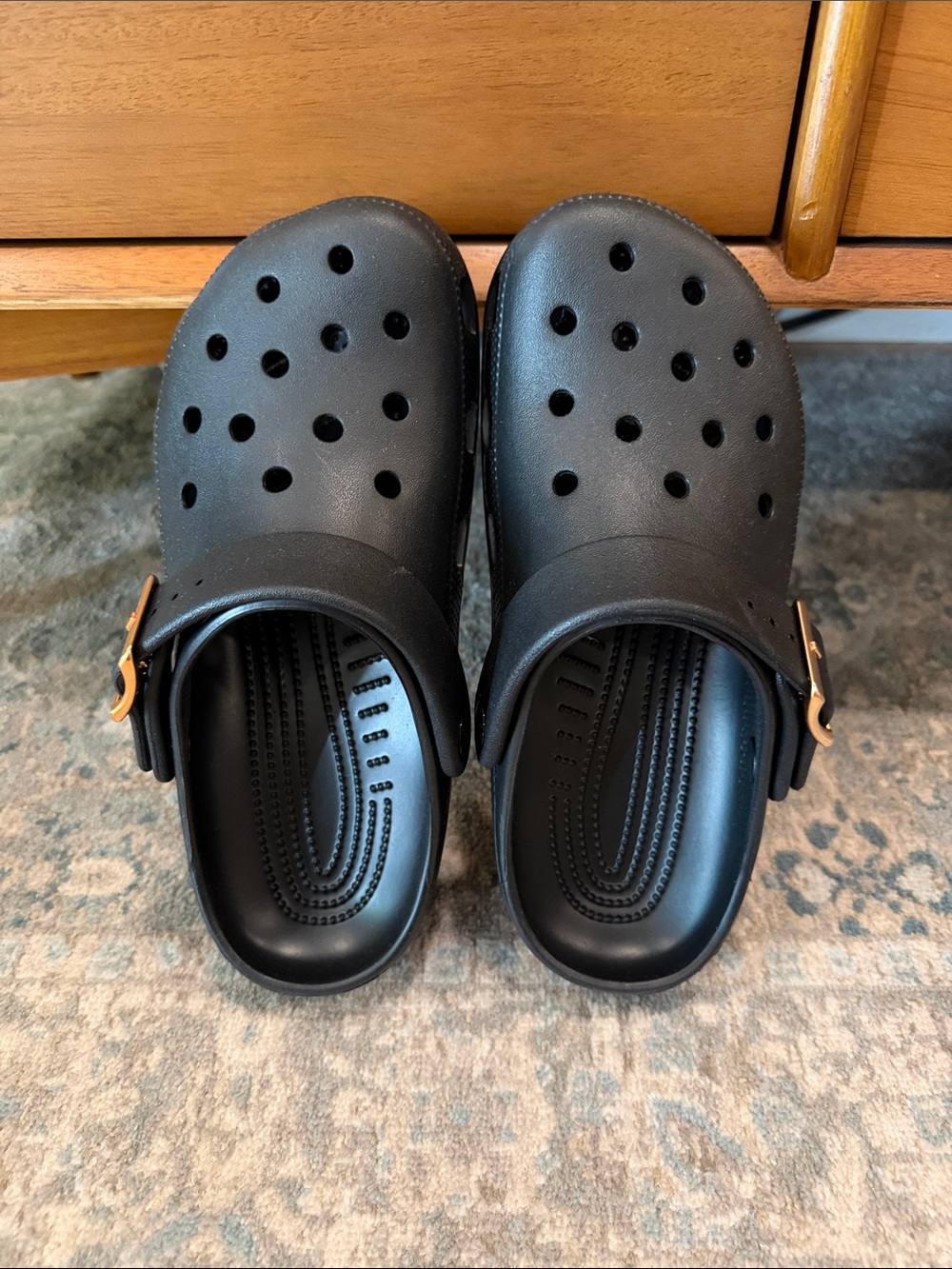 NWOT Adult Classic Crocs - Black with Gold Buckle - Womens Size 9